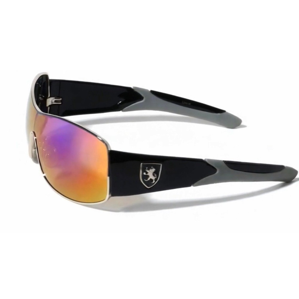 Khan‎ Shield Sunglasses Black Iridescent Mirror Lens Sporty Wrap KN-M3734 - Picture 7 of 11